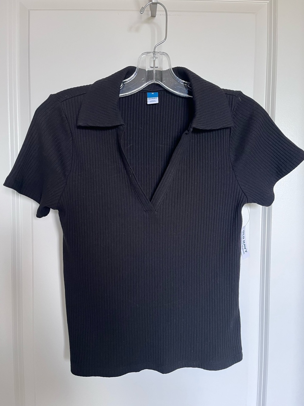 Old navy nwt black ribbed polo collared short sleeve M top shirt
